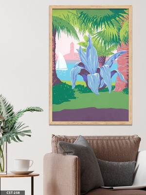 Evine Moda Palmiyeler Tek Parça Ahşap Çerçeveli Tablo