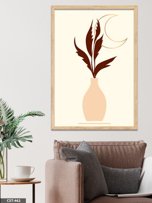 Evine Moda Vazoda Yaprak Tek Parça Ahşap Çerçeveli Tablo