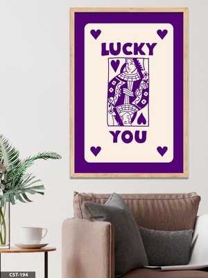 Evine Moda Mor "lucky You" Kartı Tek Parça Ahşap Çerçeveli Tablo