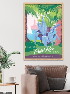 Evine Moda Puento Rico Tek Parça Ahşap Çerçeveli Tablo