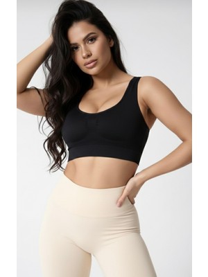 Göğüs Toparlayıcı Kalın Askılı Spor Büstiyer Korse Siyah Renk Büstiyerkorse