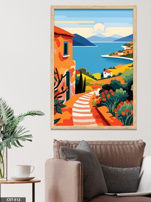 Evine Moda Renkli Deniz Yolu Tek Parça Ahşap Çerçeveli Tablo