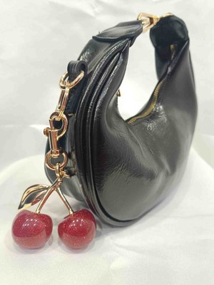 Zynp Kadın Cherry Charm'lı Gold Tokalı Mini El ve Omuz Çantası