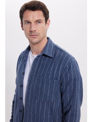 Tudors Erkek Regular Fit Klasik Kesim Çizgili Çift Cep Kapaklı Oduncu Gömlek