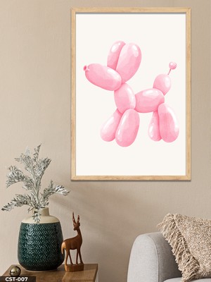 Evine Moda Pembe Balon Köpek Tek Parça Ahşap Çerçeveli Tablo