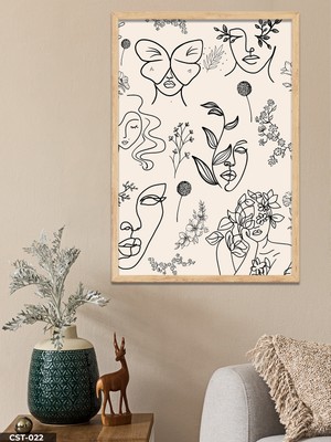 Evine Moda Minimal Kadın Çizim Tek Parça Ahşap Çerçeveli Tablo