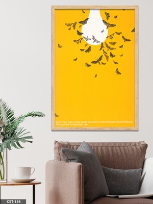 Evine Moda Sarı Fonlu Kuş Illüstrasyon Tek Parça Ahşap Çerçeveli Tablo