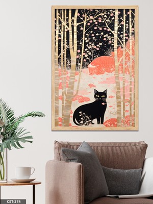 Evine Moda Kara Kedi Tek Parça Ahşap Çerçeveli Tablo