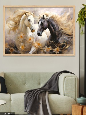 Evine Moda Asil Atlar Tek Parça Ahşap Çerçeveli Tablo