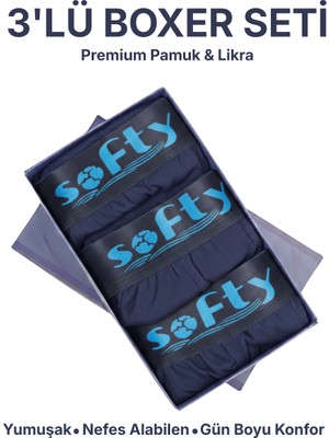 Softy 3’lü Erkek Pamuk Boxer Seti Lacivert – Yumuşak Dokulu Günlük Kullanım Penye Pamuk Nefes Alan Kumaş