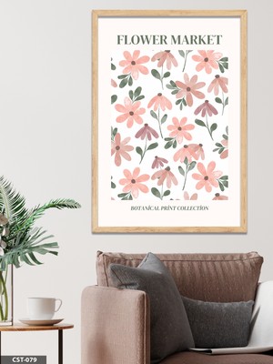 Evine Moda Çiçek Pazarı Flower Market Yazılı Tek Parça Ahşap Çerçeveli Tablo