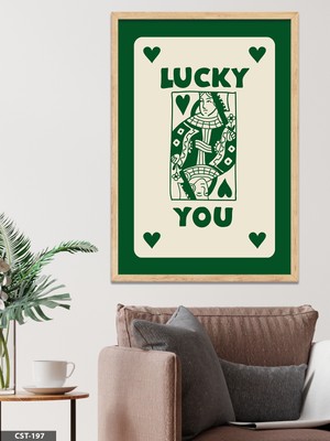 Evine Moda Yeşil "lucky You" Kartı Tek Parça Ahşap Çerçeveli Tablo