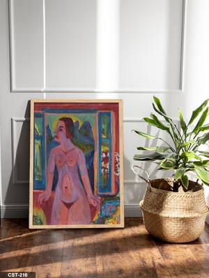 Evine Moda Pencere Önünde Kadın Tek Parça Ahşap Çerçeveli Tablo