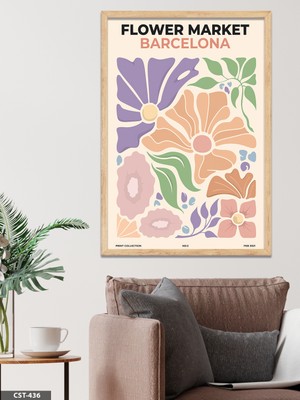 Evine Moda Flower Market Barcelona Tek Parça Ahşap Çerçeveli Tablo