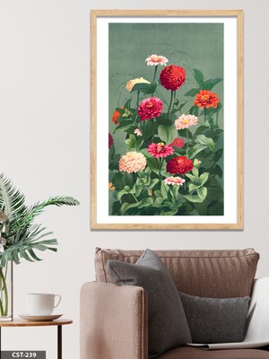 Evine Moda Kırmızı Çiçekli Duvar Tek Parça Ahşap Çerçeveli Tablo