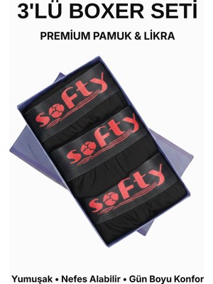 Softy 3’lü Erkek Pamuk Boxer Seti Siyah – Yumuşak Dokulu Günlük Kullanım Penye Pamuk Nefes Alan Kumaş