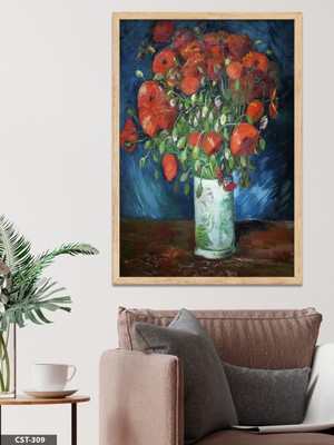 Evine Moda Vincent Van Gogh Vazoda Gelincikler Tek Parça Ahşap Çerçeveli Tablo