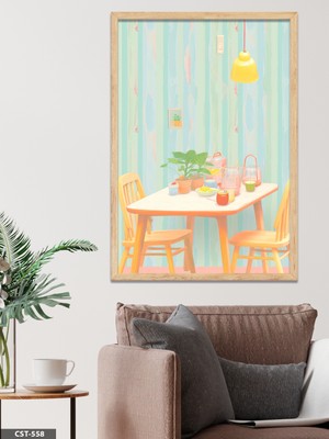 Evine Moda Pastel Tonlarında Cafe Tek Parça Ahşap Çerçeveli Tablo