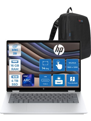Hp Omnibook x Flip 2-In-1 Intel Core Ultra 5 226V 16GB 4tb SSD Intel Arc 130V Gpu 14" Wuxga IPS 400NITS Dokunmatik Freedos Gaming Bilgisayar BS9Y0EAF12 + Zettaçanta