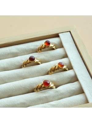 Kruvasan Yemen Akik Çelik Yüzük