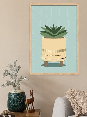 Evine Moda Vazoda Yeşil Çiçek Tek Parça Ahşap Çerçeveli Tablo