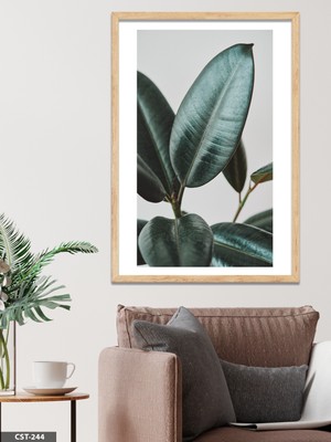 Evine Moda Yeşil Yaprak Tek Parça Ahşap Çerçeveli Tablo