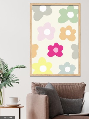 Evine Moda Renkli Çiçekler Tek Parça Ahşap Çerçeveli Tablo