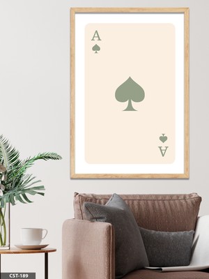 Evine Moda Krem Rengi Kupa Ası Tek Parça Ahşap Çerçeveli Tablo