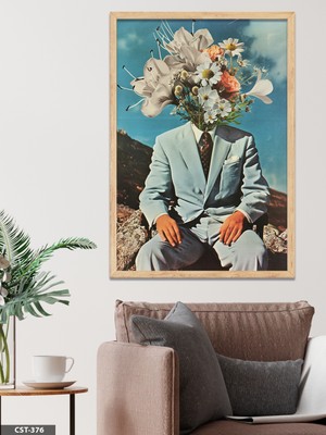 Evine Moda Çiçek Surat Beyefendi Tek Parça Ahşap Çerçeveli Tablo