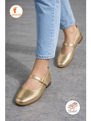 Albishoes Kadın Yılan Deri Model Tokalı Babet Günlük Ofis Ayakkabısı Şık Anatomik Taban Kadın Babet