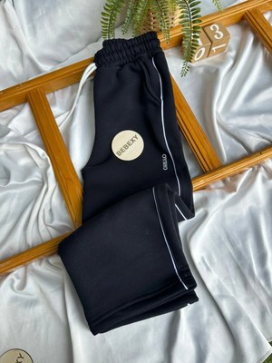 bebexy Düz Paça Siyah Çizgili Eşofman Altı