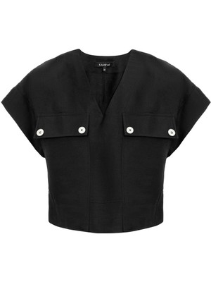 Kameya Düğme Detay V Yakalı Bluz 25S10742