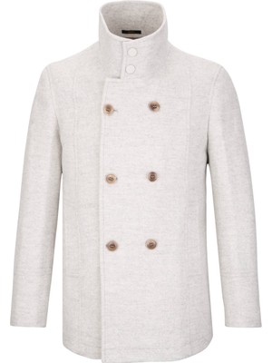 Hatemoğlu Gri Slim Fit Kruvaze Yünlü Kaşe Kaban