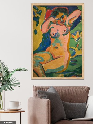 Evine Moda Sarı-Kahverengi Soyut Figürlü Tek Parça Ahşap Çerçeveli Tablo
