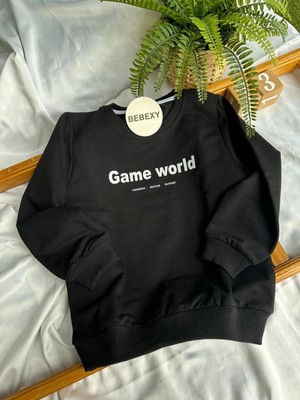 bebexy Game World Yazılı Siyah Sweat