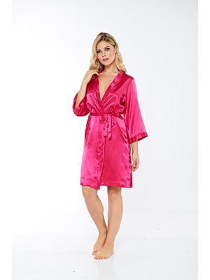 Nyxelle Lingerie Fuşya Ipek Saten Sabahlık - 14007