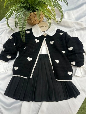 bebexy Siyah Etekli Kalp Detaylı Yelekli 3'lü Takım