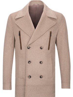 Hatemoğlu Vizon Slim Fit Kruvaze Yünlü Kaşe Kaban