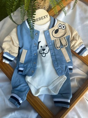 bebexy Köpek Ceketli  Alt Üst Takım 3 Parça Mavi