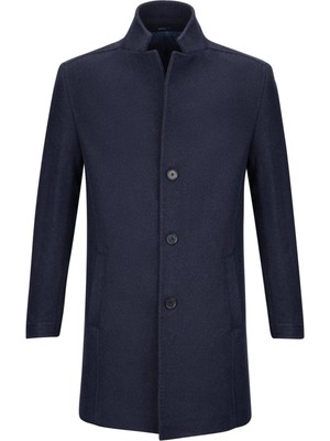 Hatemoğlu Lacivert Slim Fit Ceket Yaka Yünlü Kaşe Palto