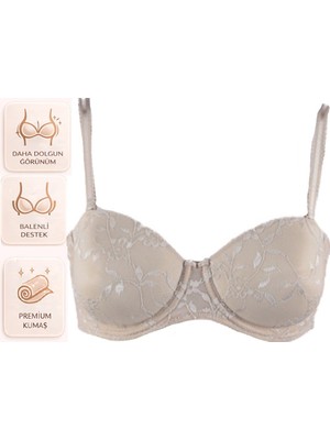 Bipamuk Kadın Destekli Dantelli Sütyen Şekillendirici Push Up