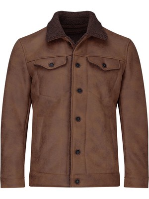 Hatemoğlu Taba Slim Fit Bebe Yaka Deri Mont
