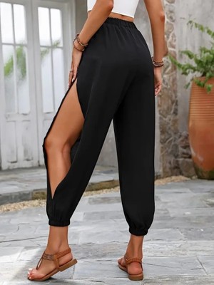 Arona Mdb Kadın Yüksek Belli Yanlardan Çapraz Detay Yırtmaçlı Viskon Pantolon