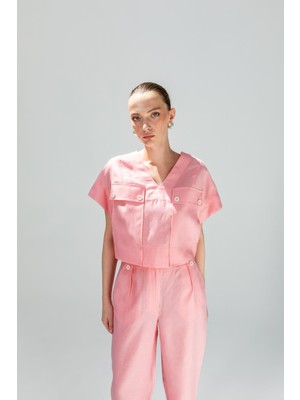 Kameya Düğme Detay V Yakalı Bluz 25S10742