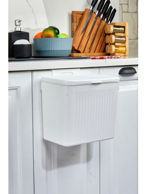 Beyaz 8lt Mutfak Tezgah Üstü ve Dolap Askılı Çöp Kovası