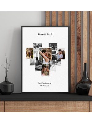 Rosa Art Kişiye Özel 10 Fotoğraflı Kalp Kolajlı Ahşap Çerçeveli Tablo | Sevgiliye Yıldönümüne Doğum Gününe Hediye Tablo