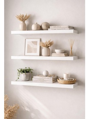 Beyaz Uçan Duvar Rafı Mdf 3'lü