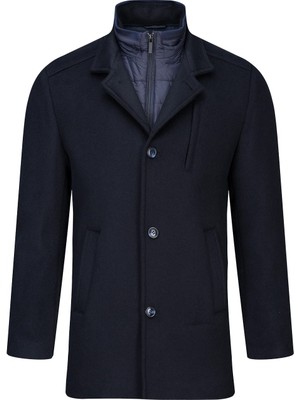 Hatemoğlu Lacivert Slim Fit Hakim Yaka Içlikli Kaşe Yünlü Palto