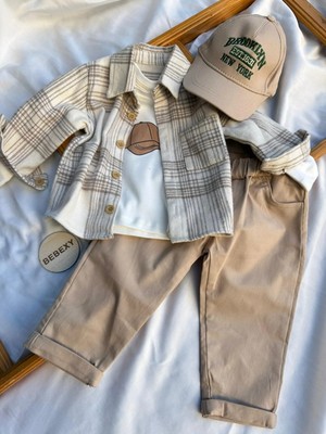 bebexy Şapkalı Oduncu Gömlek  Alt Üst Takım Bej