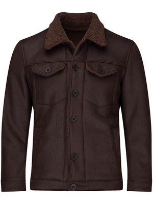 Hatemoğlu Kahverengi Slim Fit Bebe Yaka Deri Mont